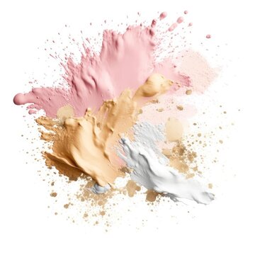 Smudge paint blot splash , isolated on white background, blush pink, salmon and white