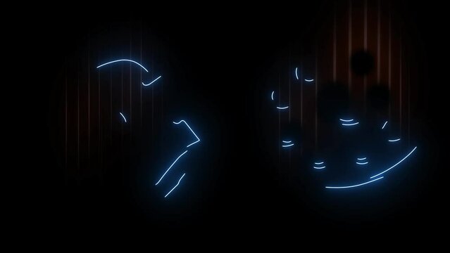  school subjects icons animation. Glowing neon lines flashing on a black background. Blue and orange colors for abstract student templates