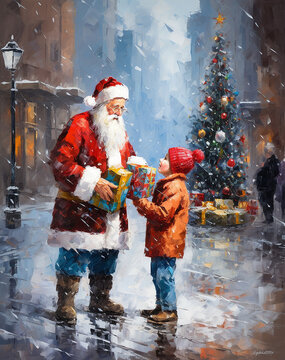 Santa Claus delivering gifts