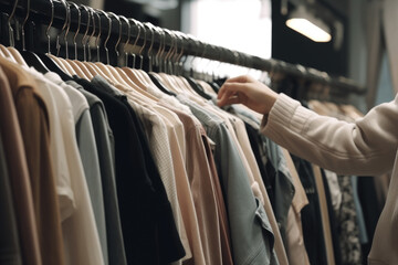 Fototapeta na wymiar Hand of customer choosing clothes in a clothing store