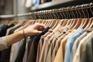 Hand of customer choosing clothes in a clothing store