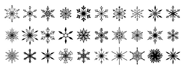 Collection of various snowflakes. Vector graphics.	