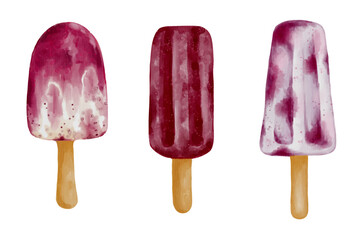 Set of fruit watercolor ice cream.Vector graphics.