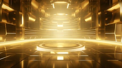 Futuristic Room in Gold Colors with beautiful Lighting. Stunning Background for Product Presentation.