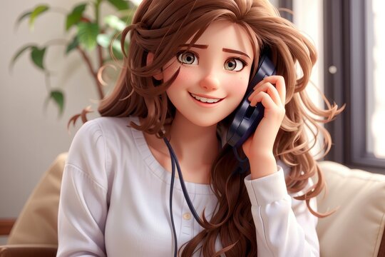 Portrait of a beautiful young woman talking on the phone at home