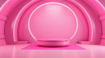 Futuristic Room in Hot Pink Colors with beautiful Lighting. Stunning Background for Product Presentation.