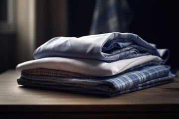 Fototapeta premium Close up of ironed and folded shirts on table