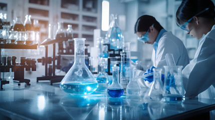 professional health care researchers working in life of medical science laboratory, technology of medicine chemistry lap experiment for hospital - obrazy, fototapety, plakaty