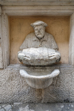 Rome, Italy - 26 Nov, 2022: Fontana del Facchino - Fountain of the Laborer - by Jacopo Del dating back to 1580