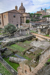 Rome, Italy - 27 Nov, 2022: The Temple of Saturn and views along the Roman Forum