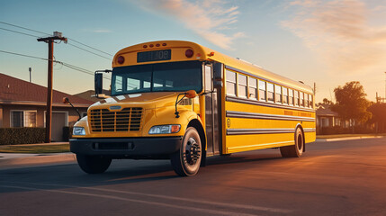 Fototapeta na wymiar A yellow school bus driving down a street