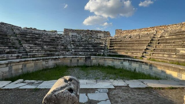 Bouleuterion (Council House) of Afrodisias Ancient City. Odeon building is small covered theater with marble cladding. Aydin, Turkey