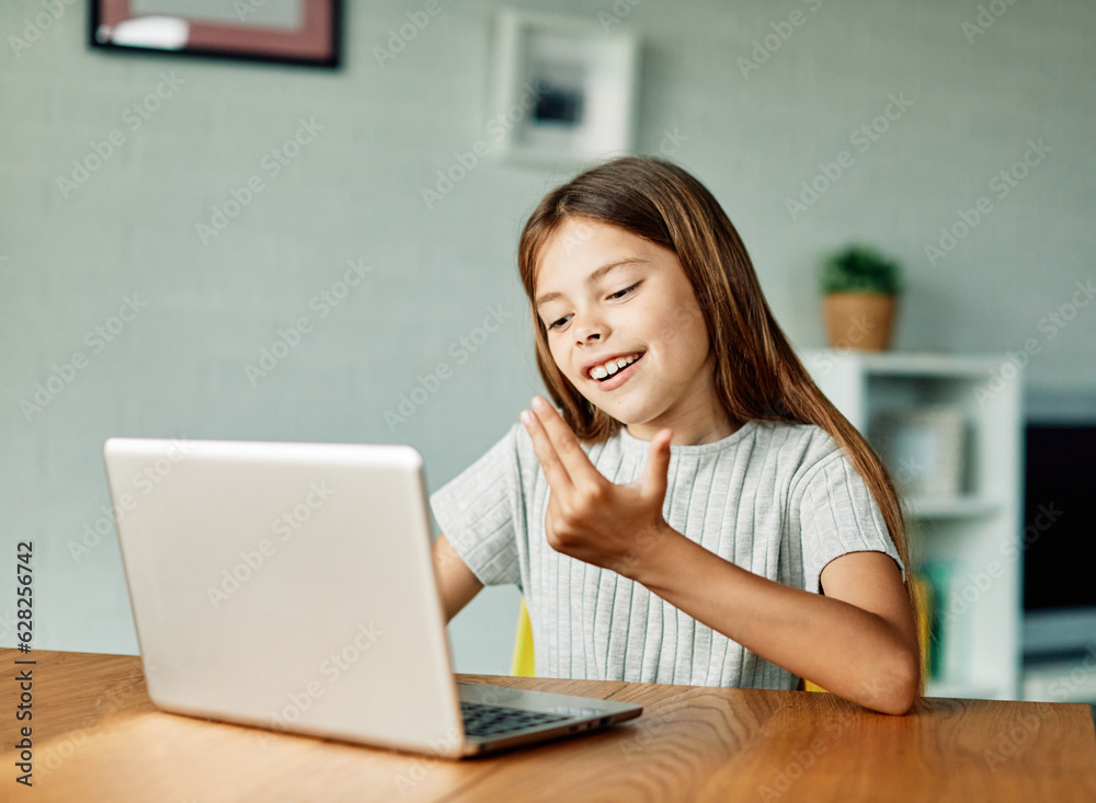 Wall mural child laptop computer technology home girl education homework teenage learning kid internet childhoo