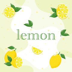 lemon card with leaves on a green background and the inscription