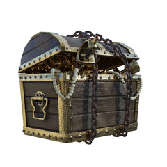 3d rendering fantasy pirate wooden and gold treasure chest isolated