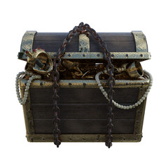 3d rendering fantasy pirate wooden and gold treasure chest isolated