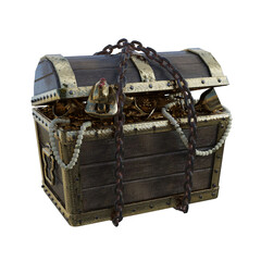 3d rendering fantasy pirate wooden and gold treasure chest isolated