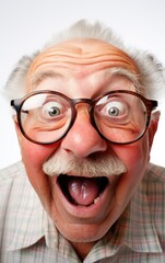 Funny looking grandpa wears eyeglasses with very thick lenses. Generative AI