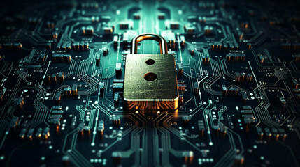 security lock symbol on computer circuit board Generative AI