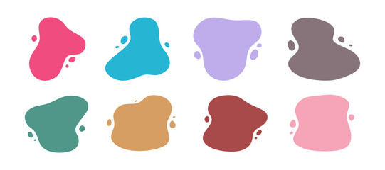 Set of fluid graphic design elements in various colors. Liquid modern geometric shape collection isolated on white background. Minimal curvy design with text copy space. Vector illustration
