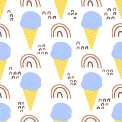 Ice cream seamless pattern. Vector background for design, textile, fabric, baby clothes