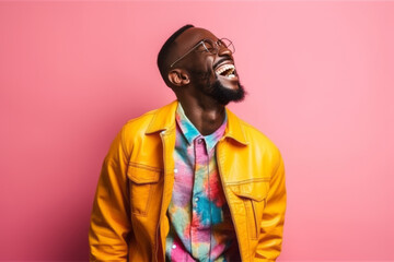 Obraz premium Handsome African American man Smiling on pink Background Generative AI