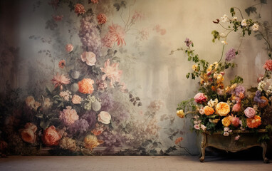 Fototapeta na wymiar A wallpaper with a floral pattern that says. spring