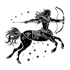 Sagittarius Horse Archer Centaur Logo Vector Design, Zodiac signs horoscope astrology symbol, Isolated on White Background.
