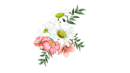 decoration flowers and leaves on transparent background