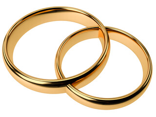 Illustration of two wedding gold rings isolated on png transparent background. Unity concepts