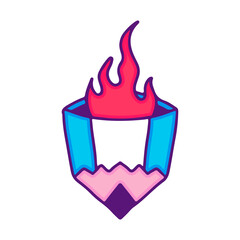 Pencil with fire inside, illustration for t-shirt, sticker, or apparel merchandise. Doodle, retro, and cartoon style.