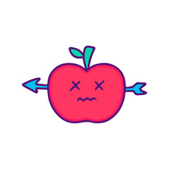 Funny apple with arrow, illustration for t-shirt, sticker, or apparel merchandise. Doodle, retro, and cartoon style.