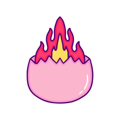 Egg shell with fire inside, illustration for t-shirt, sticker, or apparel merchandise. Doodle, retro, and cartoon style.