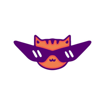 Funny little cat with big sunglasses, illustration for t-shirt, sticker, or apparel merchandise. Doodle, retro, and cartoon style.