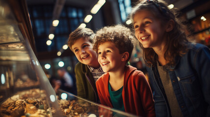 Obraz premium Kids exploring a museum exhibit on a school trip, banner, schoolkids, Generative AI