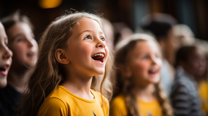 Obraz na płótnie Canvas Kids participating in a school choir performance, banner, schoolkids, Generative AI