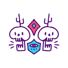 Skull, gem, and one eye symbol, illustration for t-shirt, sticker, or apparel merchandise. Doodle, retro, and cartoon style.