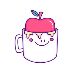 Kawaii glass with apple fruit inside, illustration for t-shirt, sticker, or apparel merchandise. Doodle, retro, and cartoon style.