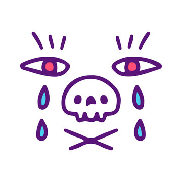 Skull and crying eyes, illustration for t-shirt, sticker, or apparel merchandise. Doodle, retro, and cartoon style.