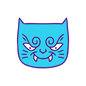 Angry cat face, illustration for t-shirt, sticker, or apparel merchandise. Doodle, retro, and cartoon style.