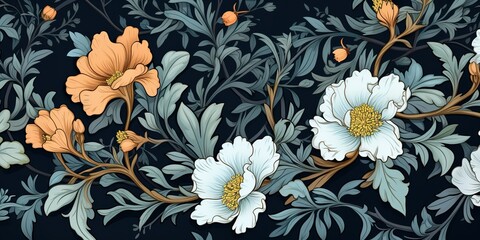 AI Generated. AI Generative. FLoral botanical flowers leaf pattern background texture. Graphic Art