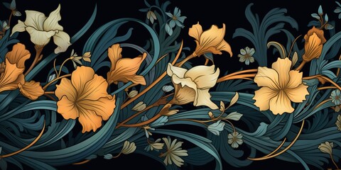 AI Generated. AI Generative. FLoral botanical flowers leaf pattern background texture. Graphic Art