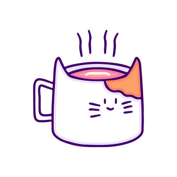 Cute cat mug, illustration for t-shirt, sticker, or apparel merchandise. With doodle, retro, and cartoon style.