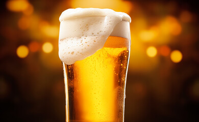 Fototapeta Glass of cold beer with foam, pint of original premium beer drink, alcohol flavour and holiday celebration obraz