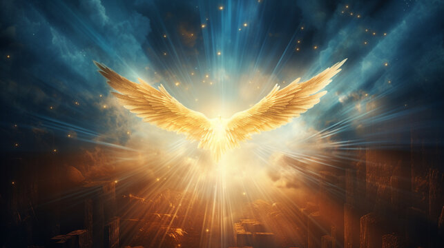 Glowing cross on beautiful sky background Generative AI