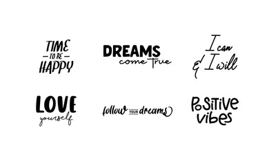 Inspirational and motivational quotes. Calligraphic lettering inspiring phrases. Handwriting positive mentality messages.