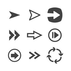 Arrow icon set. Collection of different arrows. Black vector pictogram.