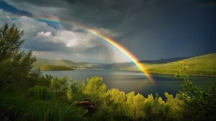 beautiful landscape, rainbow after storm
