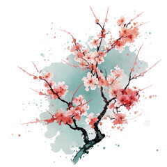 Cherry Blossom Sapling Watercolor Painting