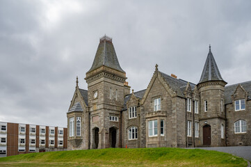 Anderson Institute Building with meadow in the front, Shetland island